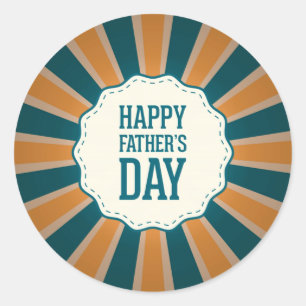 Happy Father's Day Sunburst  in Orange and Blue Classic Round Sticker