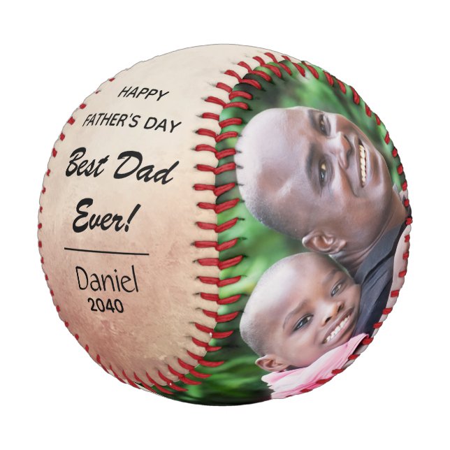 Happy Father's Day Super Father Best Dad Leather Baseball (Angled)