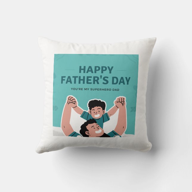 Happy Father's Day – Superhero Dad Throw Pillow (Back)