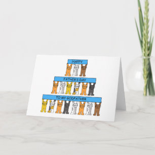 Happy Father's Day to Godfather, Cute Cartoon Cats Card