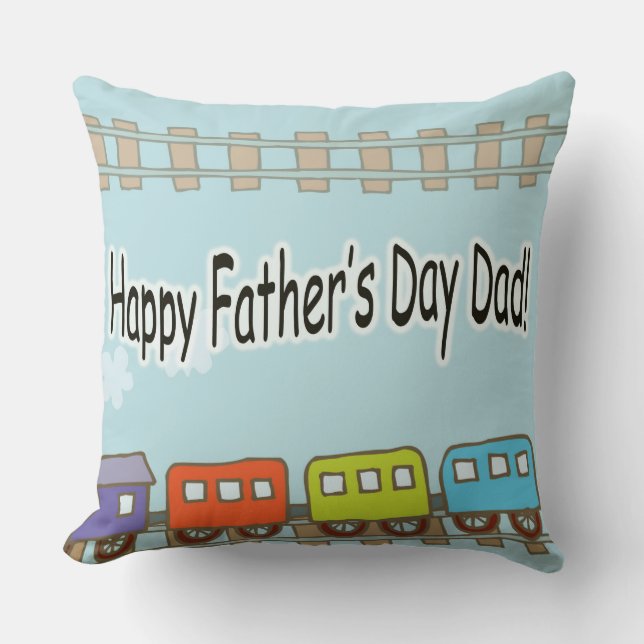 Happy Fathers Day Train Throw Pillow (Front)