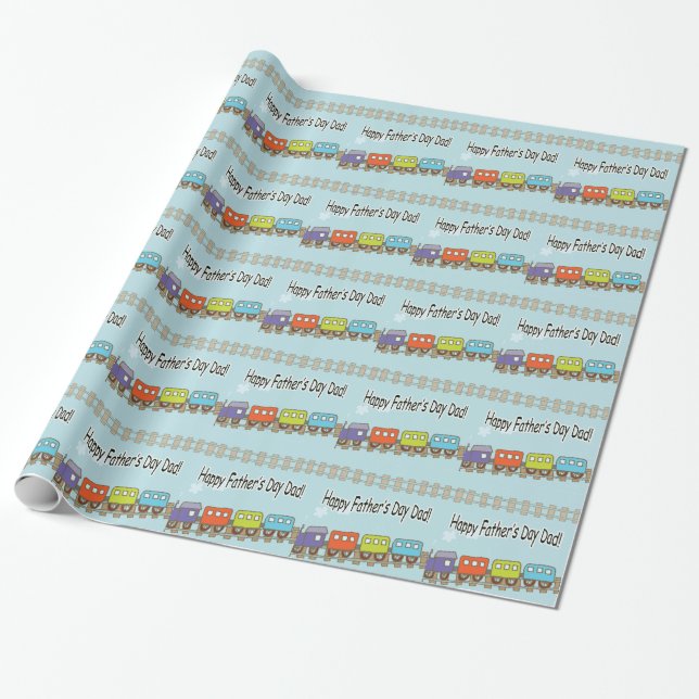 Happy Fathers Day Train Wrapping Paper (Unrolled)