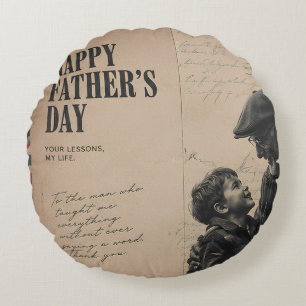 Happy Father's Day Vintage Letter and Grandpa  Round Pillow