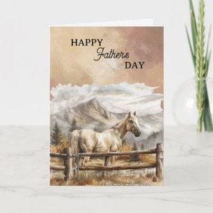 Happy Father's Day White Horse Mountains Clouds Card