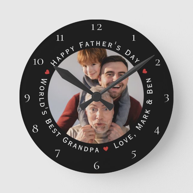 Happy Fathers Day World's Best Grandpa Cool Trendy Round Clock (Front)