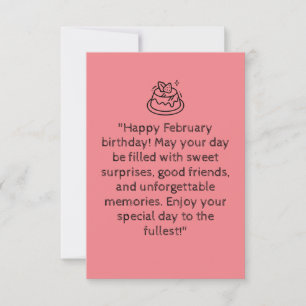 "Happy February birthday!   pink greeting card