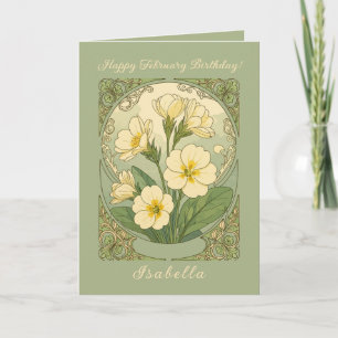 Happy February Birthday Primrose Flowers Card