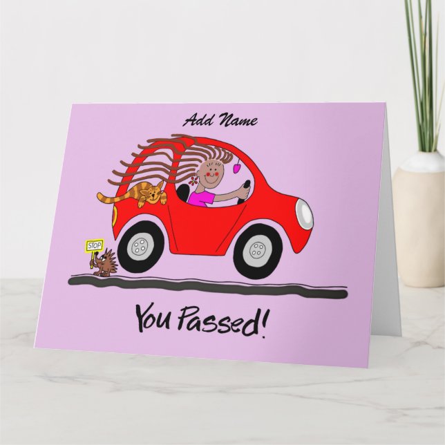 Happy Female Passed Driving Test Card (Front)