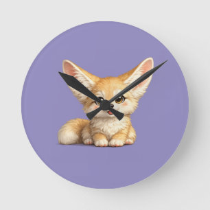 Happy Fennec Fox Cute Positive Vibes Design Round Clock