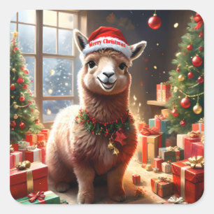 Happy Festive Alpaca Christmas,  Square Sticker