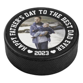 Happy fête des pères Photo Black Hockey Puck