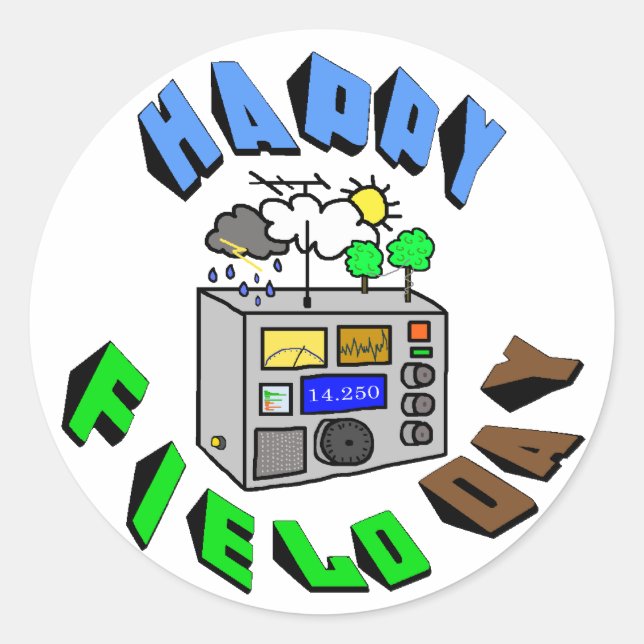 Happy Field Day Ham  Radio Stickers (Front)