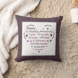 Happy First Anniversary word art Throw Pillow
