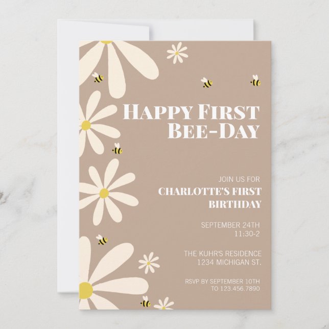 Happy First BeeDay Kids First Birthday Invitation (Front)