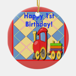 Happy First Birthday Choo Choo Train Ceramic Ornament