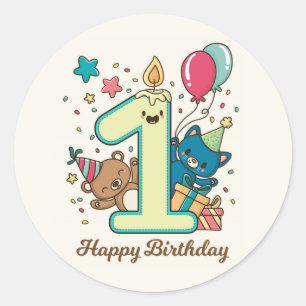 Happy First Birthday Classic Round Sticker