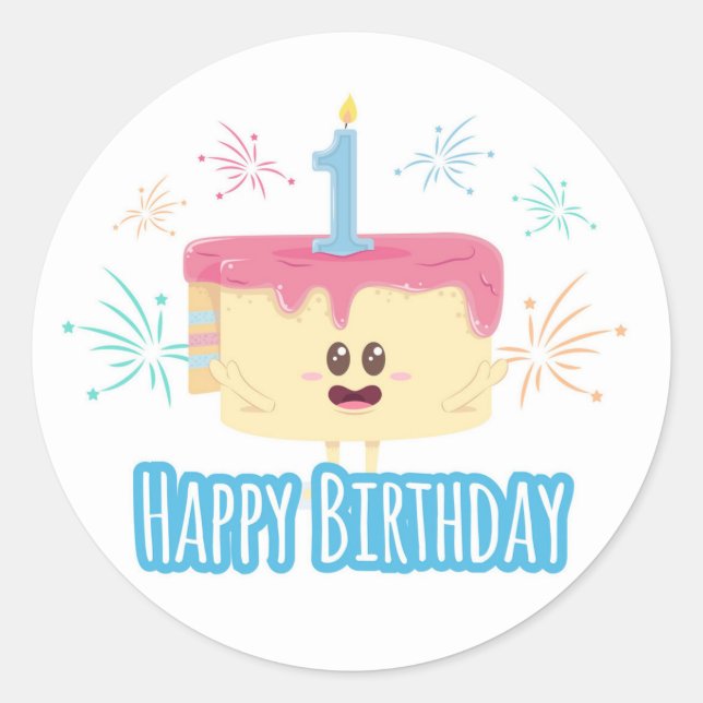 Happy First Birthday Classic Round Sticker (Front)