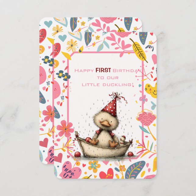 Happy First Birthday Our Little Duckling Invitation (Front/Back)