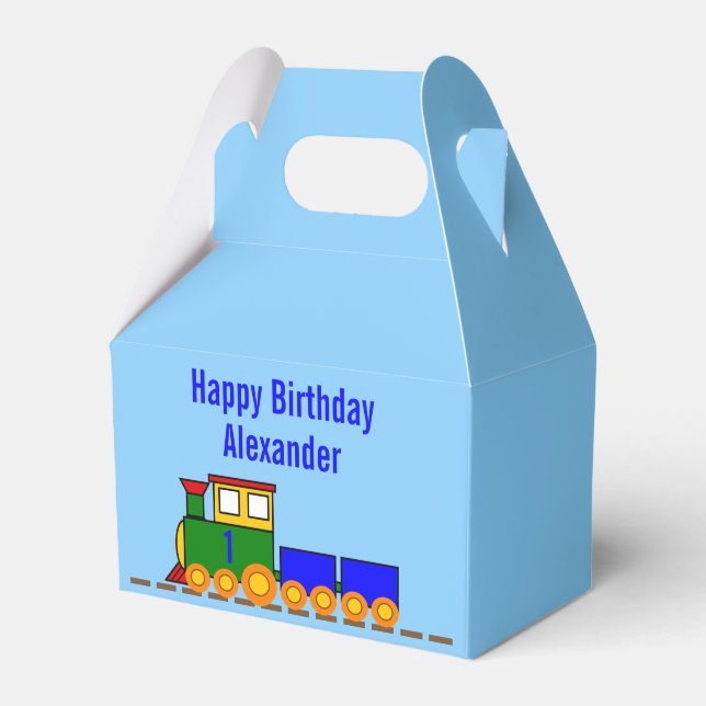 Happy First Birthday Train and Name Favor Box (Front Side)