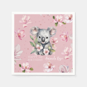 Happy First Birthday Watercolor Koala Napkin