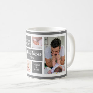 Happy First Christmas New Dad 5 Photo Collage Grey Coffee Mug