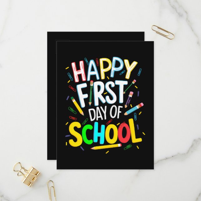 Happy First Day Back to School Invitation Postcard (Front/Back In Situ)