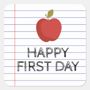 Happy First Day Back to School Teacher Apple Square Sticker