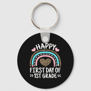 Happy First Day Of 1st Grade Leopard Rainbow Teach Keychain
