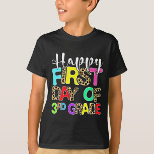 Happy First Day Of 3rd Grade Leopard Back To Schoo T-Shirt