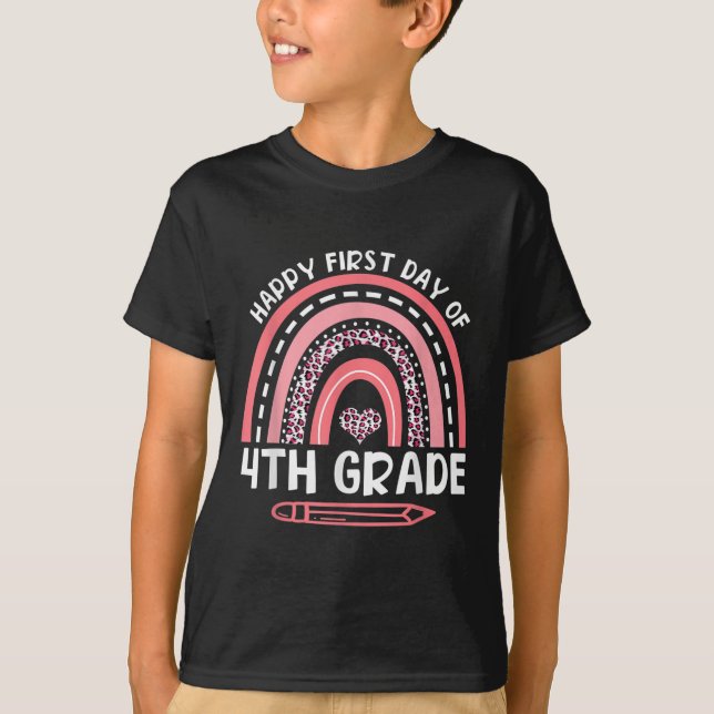 Happy First Day Of 4th Grade Leopard Rainbow First T-Shirt (Front)