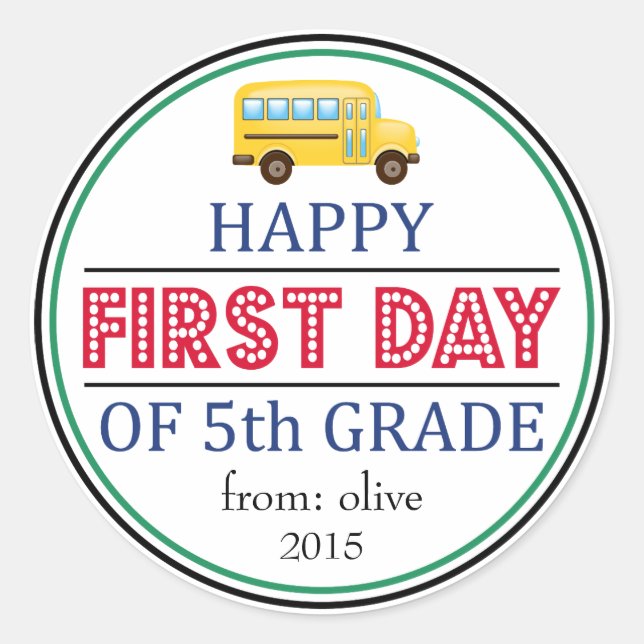Happy First Day Of 5th Grade School Bus Sticker (Front)
