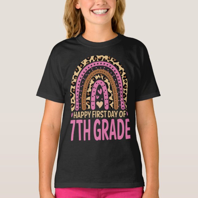 Happy First Day Of 7th Grade Rainbow Leopard  T-Shirt (Front)