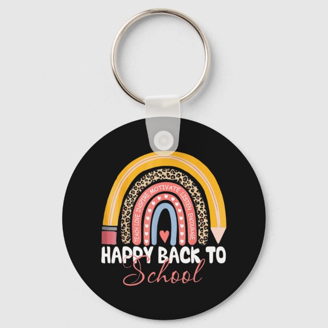 Happy First Day of Back to School Teacher Student  Keychain (Front)