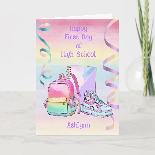Happy First Day of HIgh School with Name Card (Front)