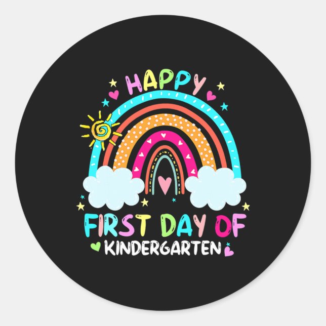 Happy First Day Of Kindergarten Back To School  Classic Round Sticker (Front)