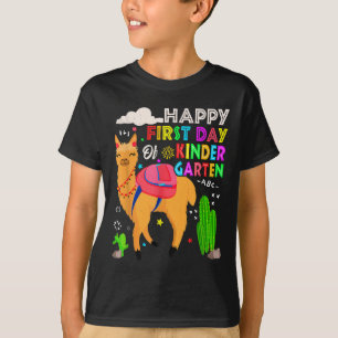 Happy First Day Of Kindergarten Llama Kids Back To T-Shirt