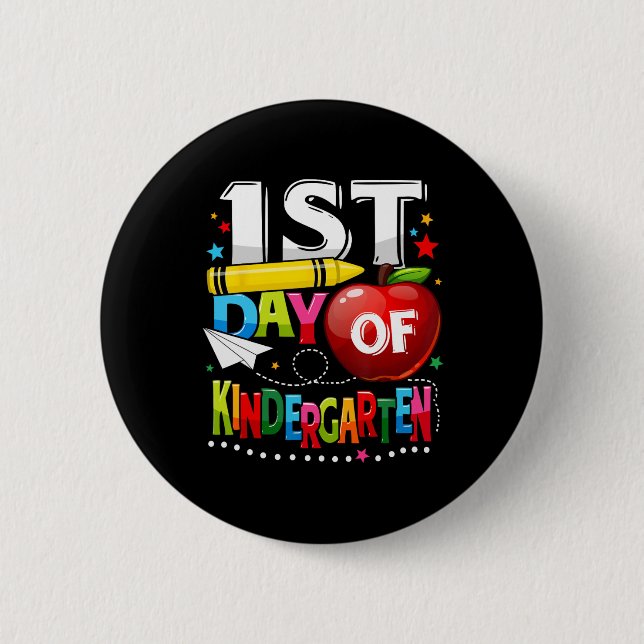 Happy First day of Kindergarten Teacher Fun Back T 2 Inch Round Button (Front)