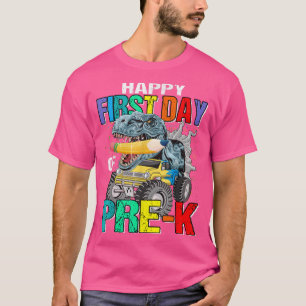 Happy First Day Of Pre-K Monster Truck Dinosaur T-Shirt