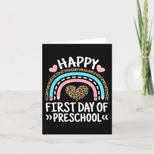 Happy First Day Of Preschool Leopard Rainbow Teach Card