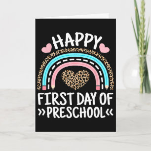 Happy First Day Of Preschool Leopard Rainbow Teach Card