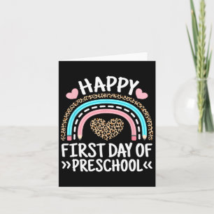Happy First Day Of Preschool Leopard Rainbow Teach Card