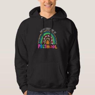 Happy First Day Of Preschool Rainbow Leopard Teach Hoodie