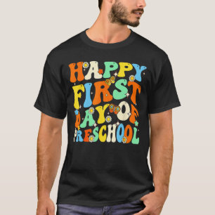 Happy First Day Of Preschool Retro Groovy Back To  T-Shirt