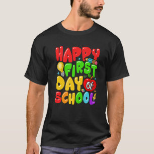 Happy First Day Of School Apple Hello Teacher Stu T-Shirt