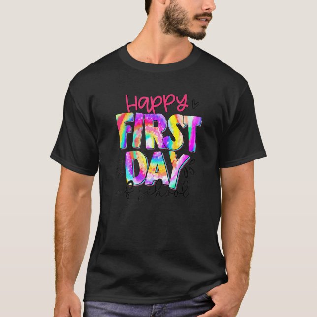 Happy First Day Of School Coffee Teach Repeat Teac T-Shirt (Front)