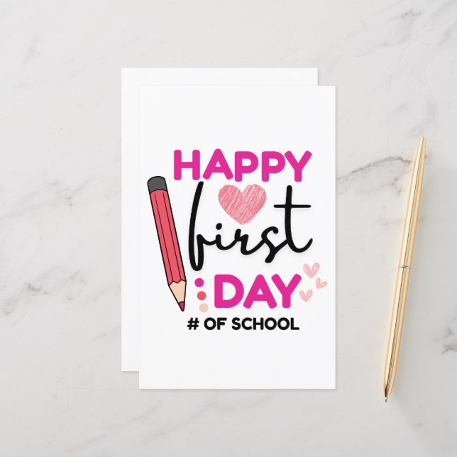 Happy First Day of School, Cute Hearts (Front/Back In Situ)