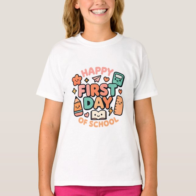 Happy First Day of School – Cute Kawaii Back to Sc T-Shirt (Front)
