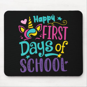 Happy First Day Of School Cute Unicorn Back To Sch Mouse Pad