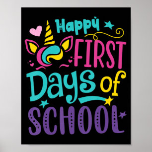 Happy First Day Of School Cute Unicorn Back To Sch Poster