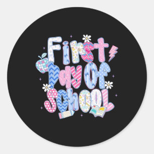 Happy First Day Of School Hello Teacher Kids Back Classic Round Sticker